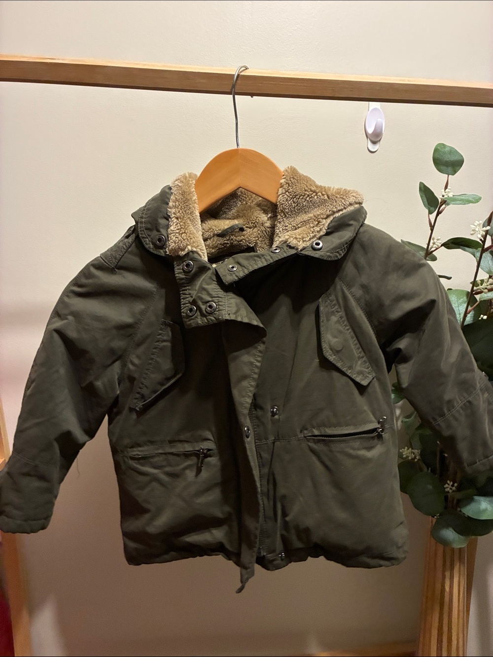 Zara Kids Olive Green Sherpa-Lined Puffer Jacket